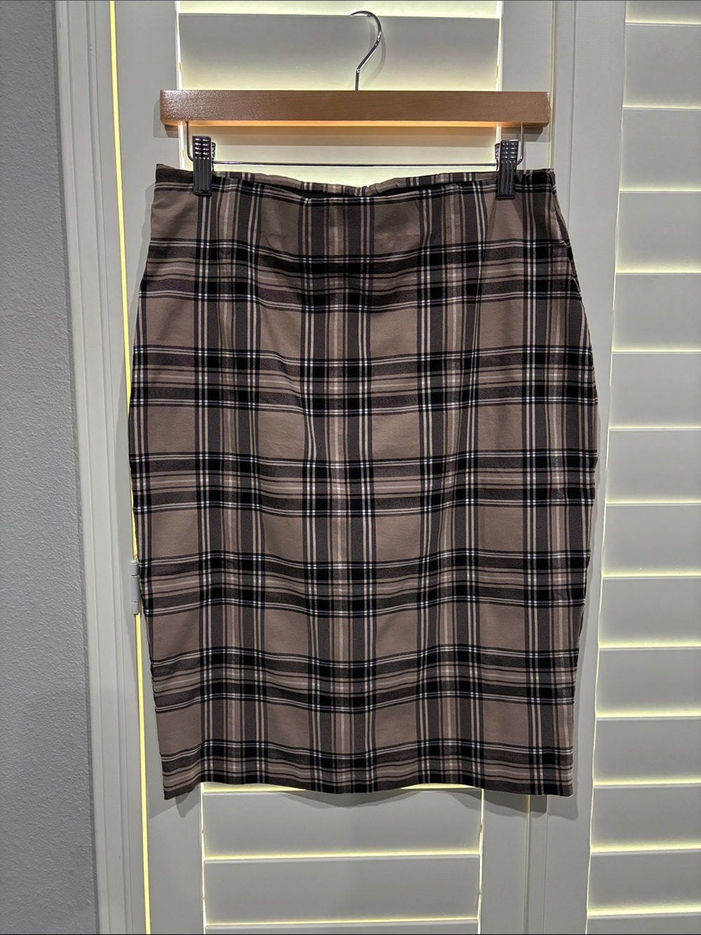 Rachel Zoe Taupe and Black Plaid Midi Skirt